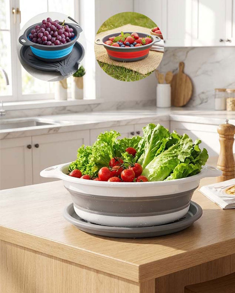 Collapsible Kitchen Strainer Colander Set with Drainage Base Tray