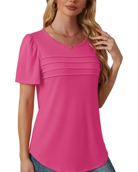 Pleated Loose Round Neck Short Sleeve T-Shirt