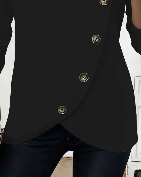 Irregular Fake Button Long Sleeve T-Shirt