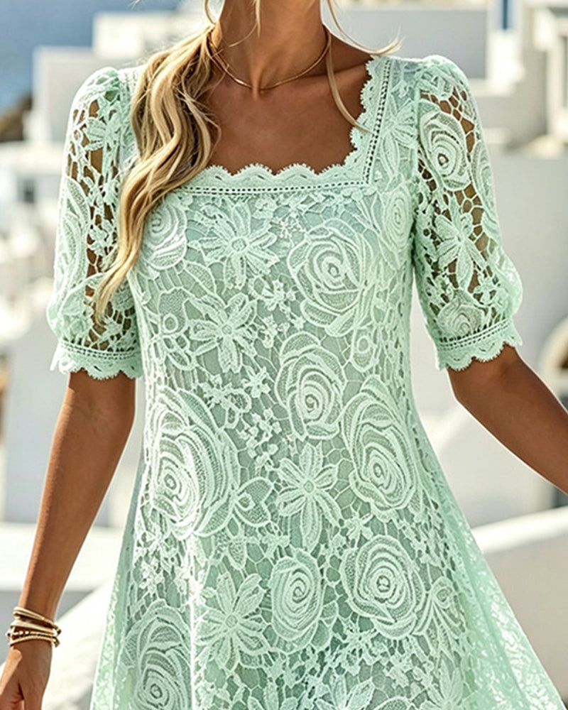 Lace Patchwork Hollow Square Neck Dress