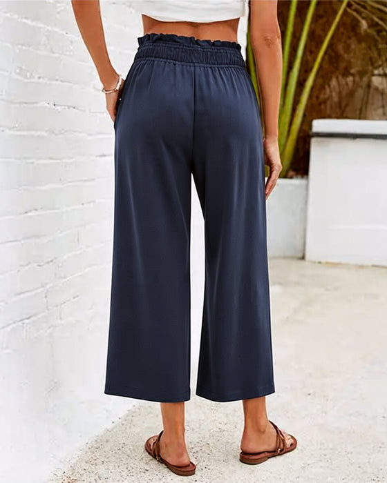 Ruffle High Waist Wide Leg Cropped Pants