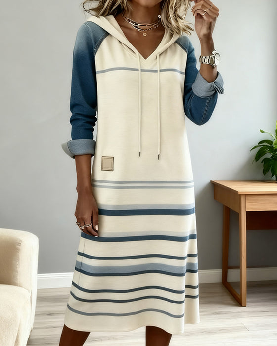 Hooded Striped Color Block Dress