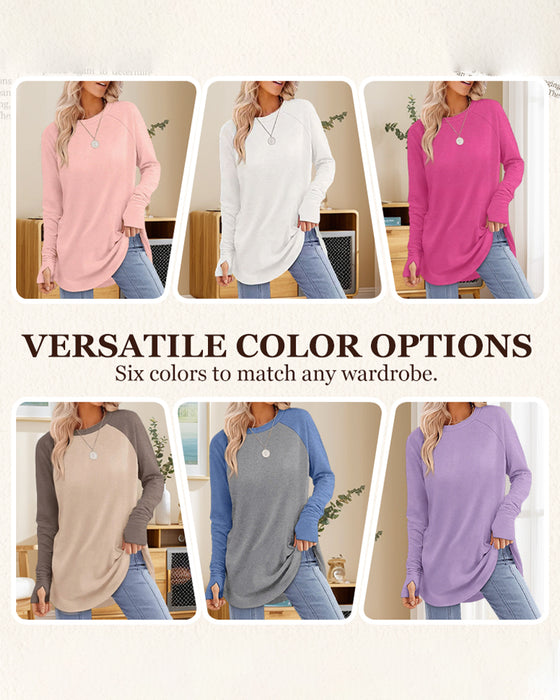 Crew Neck Raglan Colorblock Long Sleeve Top