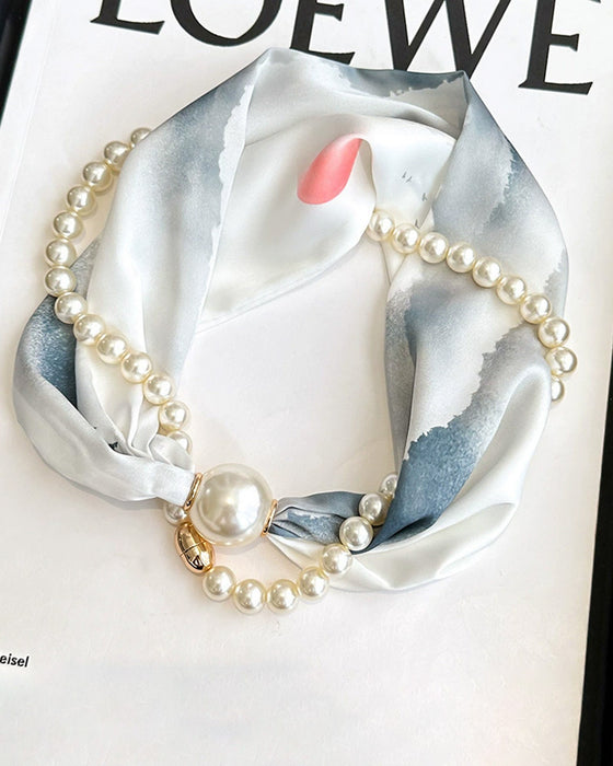 Long Pearl-Embellished Silk Necklace