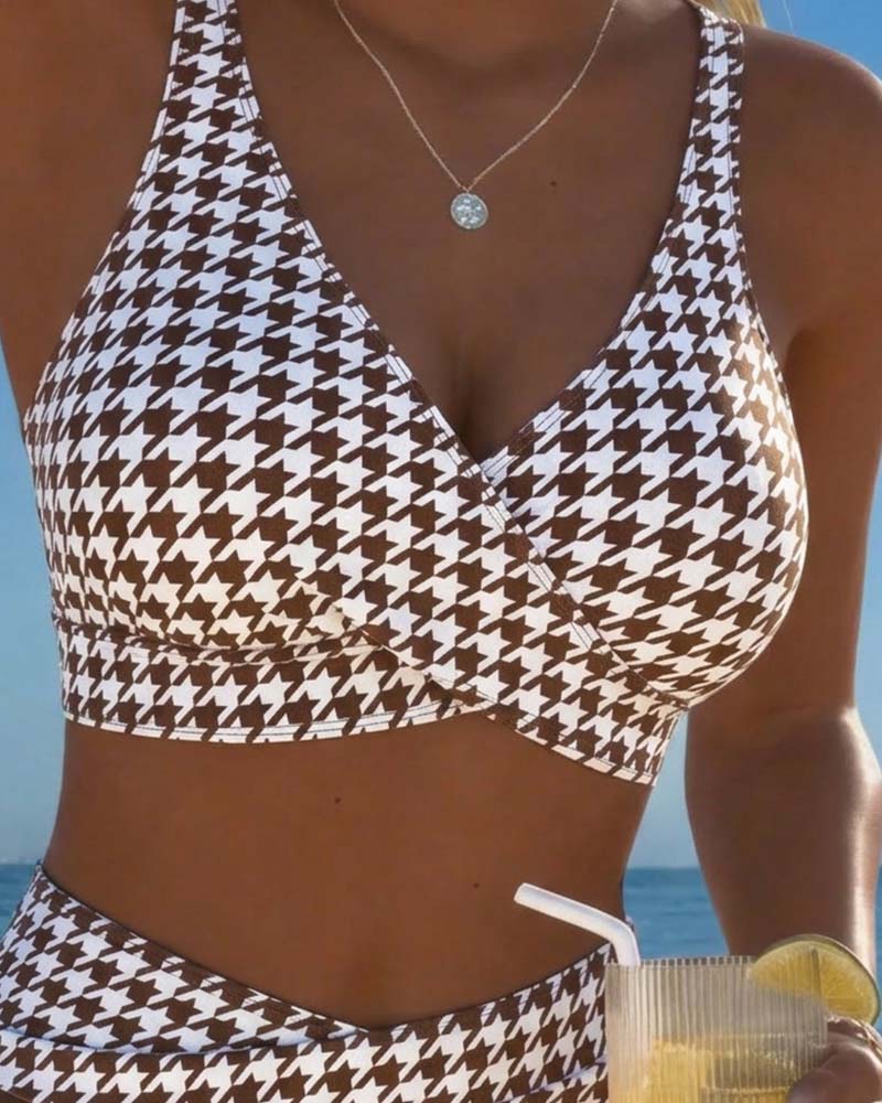 Houndstooth Cross-Piece Bikini