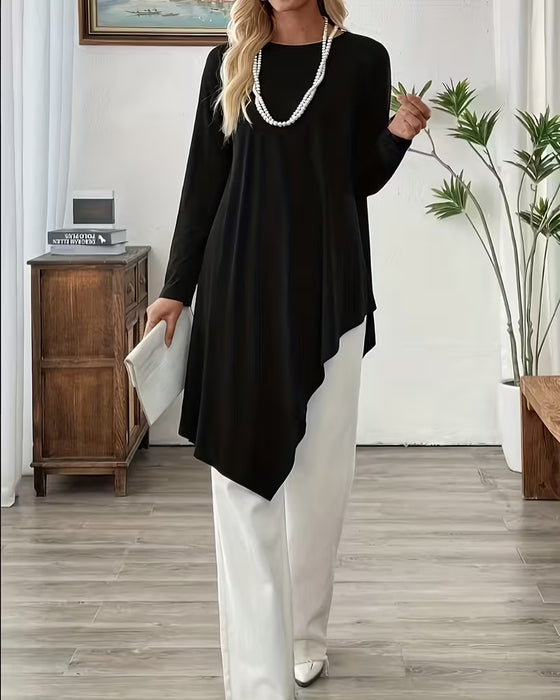 Asymmetric Mid-Length Solid Color Top