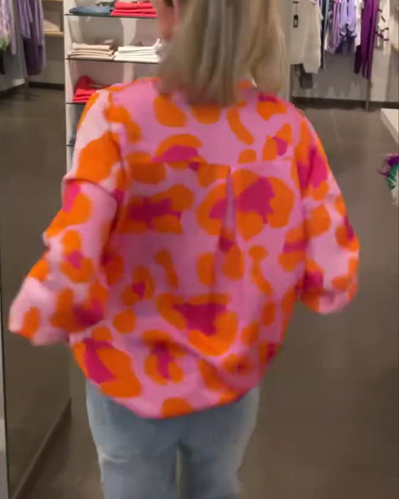 Printed V-neck lantern sleeve casual top