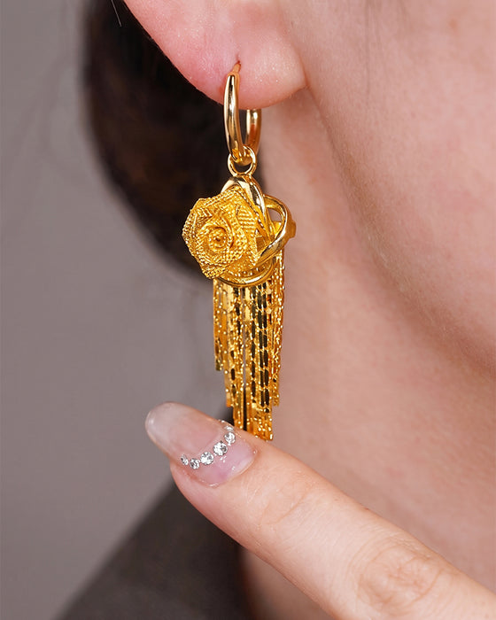 Gold Flower Tassel Earrings