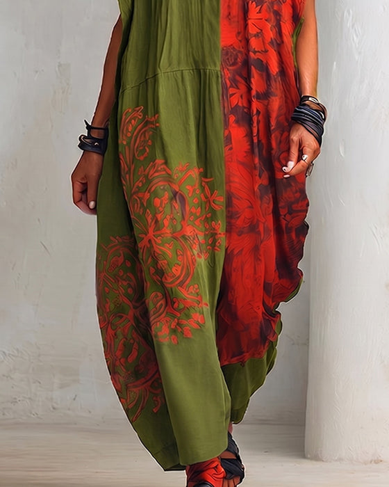 Lapel Print Loose Shirt Dress