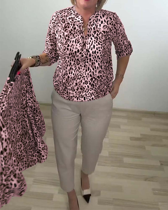 Stand Collar Fashion Leopard Blouse