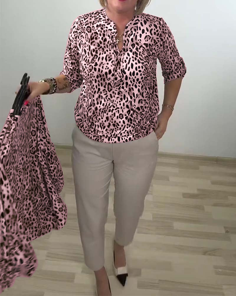 Stand Collar Fashion Leopard Blouse