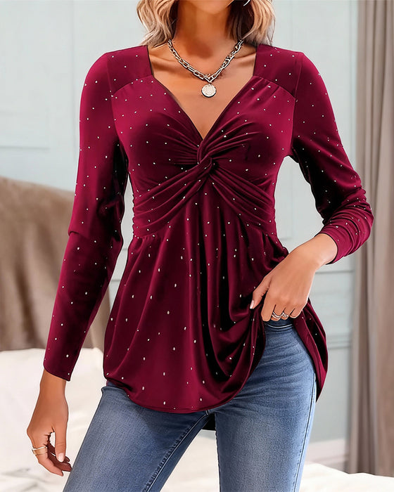 V-Neck Glitter Knot Design Top