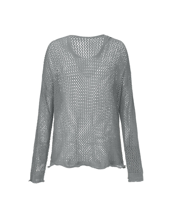 Dames Crochet Hollow Out Hooded Long Sleeve Tops