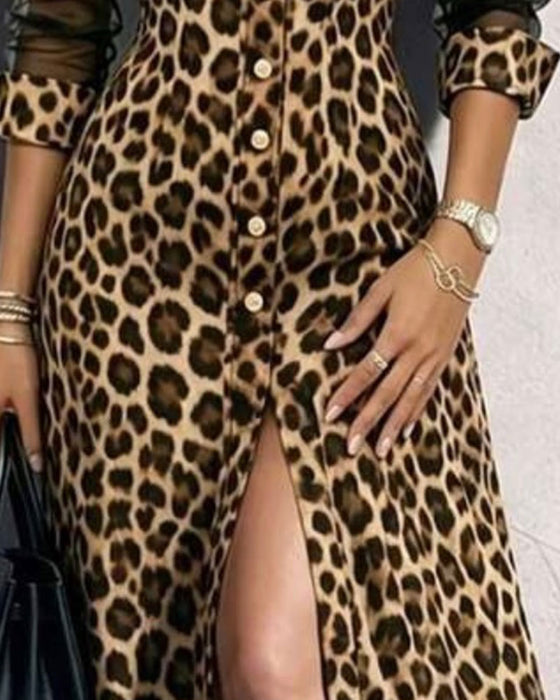 Lapel Leopard Trendy Dress