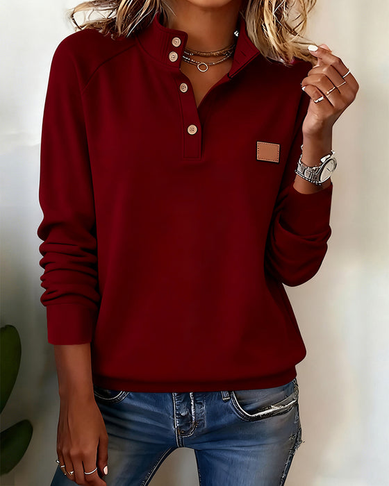 Polo Collar Half-Open Placket Sweatshirt