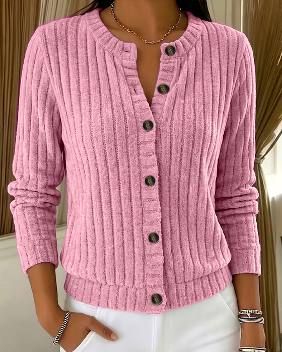 Crew Neck Button Front Stylish Coat