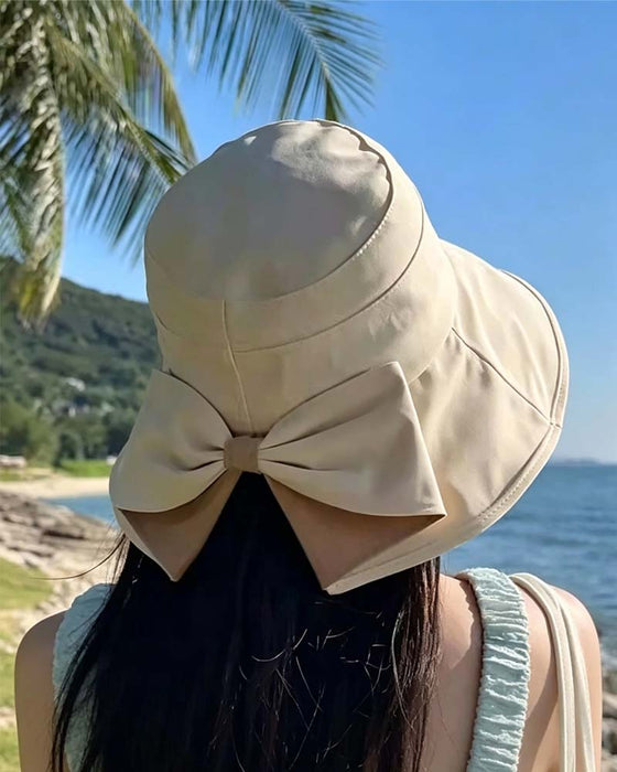 Women's Wide Brim Foldable Bow Sun Hat