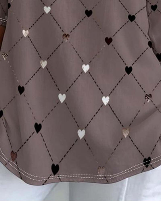 Heart Plaid V-Neck T-Shirt