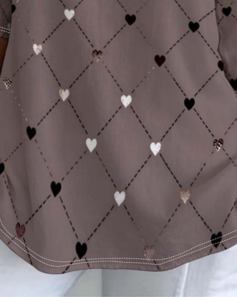 Heart Plaid V-Neck T-Shirt