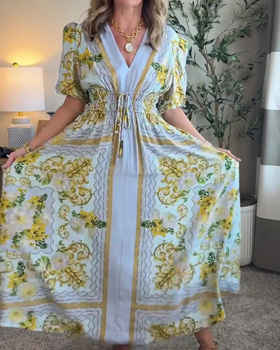 Floral Print V-Neck A-Line Dress