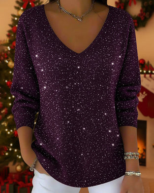 V-Neck Gold Thread Glitter Jumper