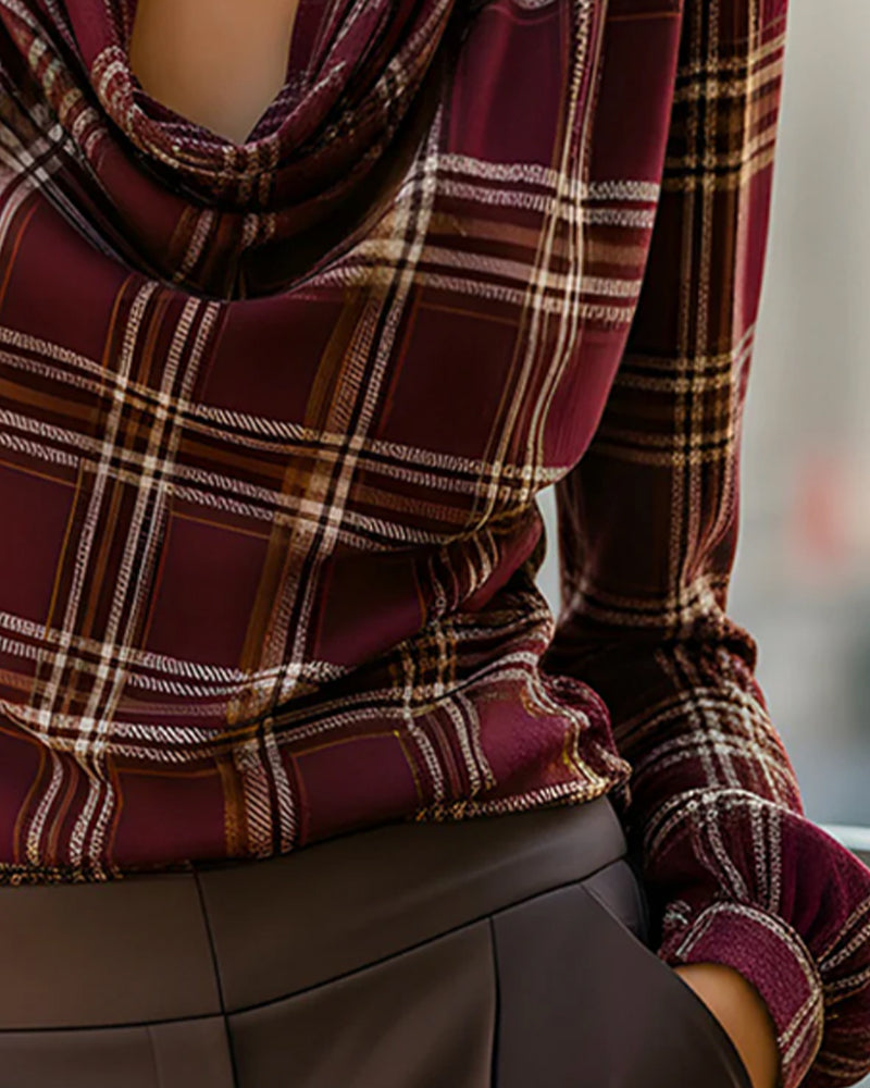 Plaid Long-Sleeved Collared Top
