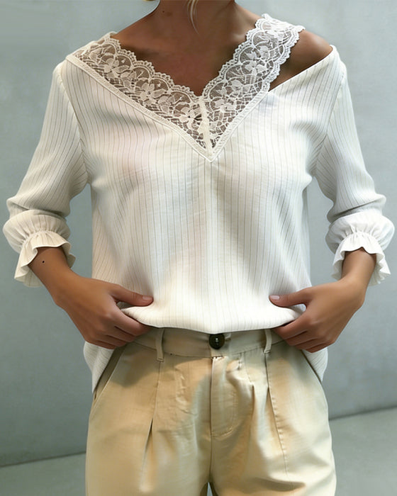 Lace Stitching V-Neck Lace Top