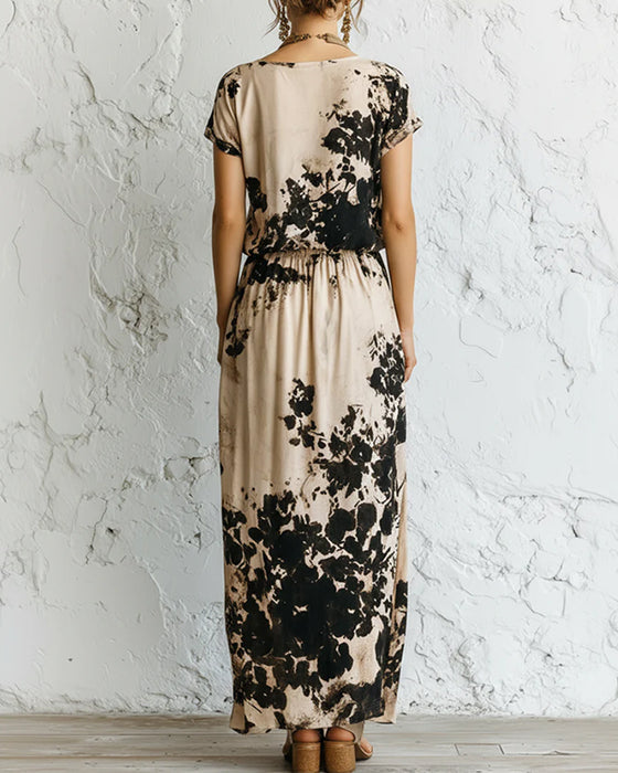 Ink Wash Print Knit Maxi Dress
