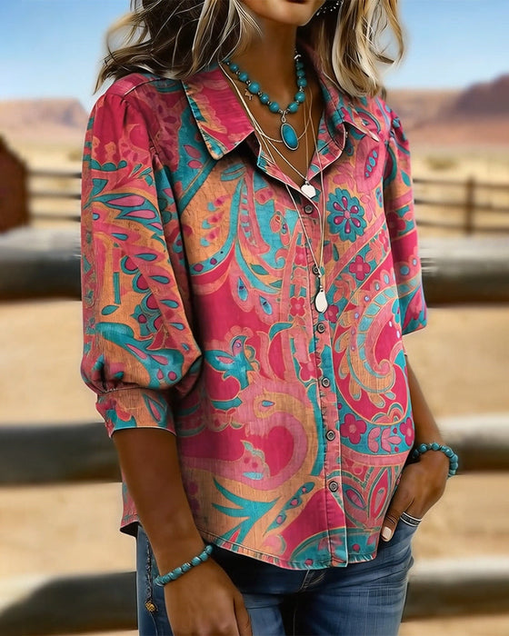 Fashionable Printed Short-Sleeved Loose Shirt