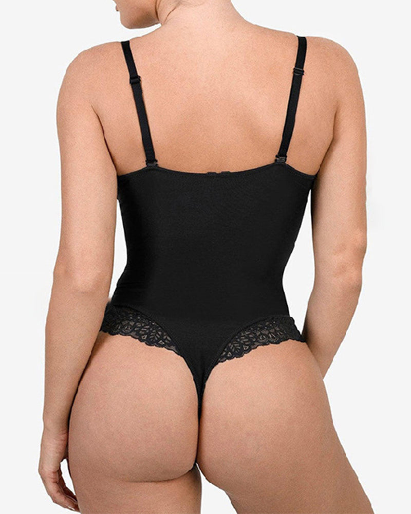 Deep-V Neck Lace Shapewear Bodysuit