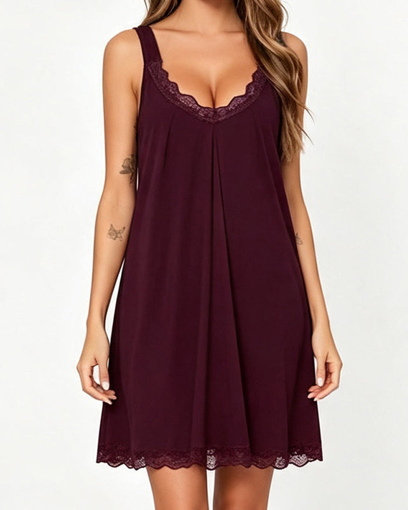 Solid Color Lace Sleep Dress