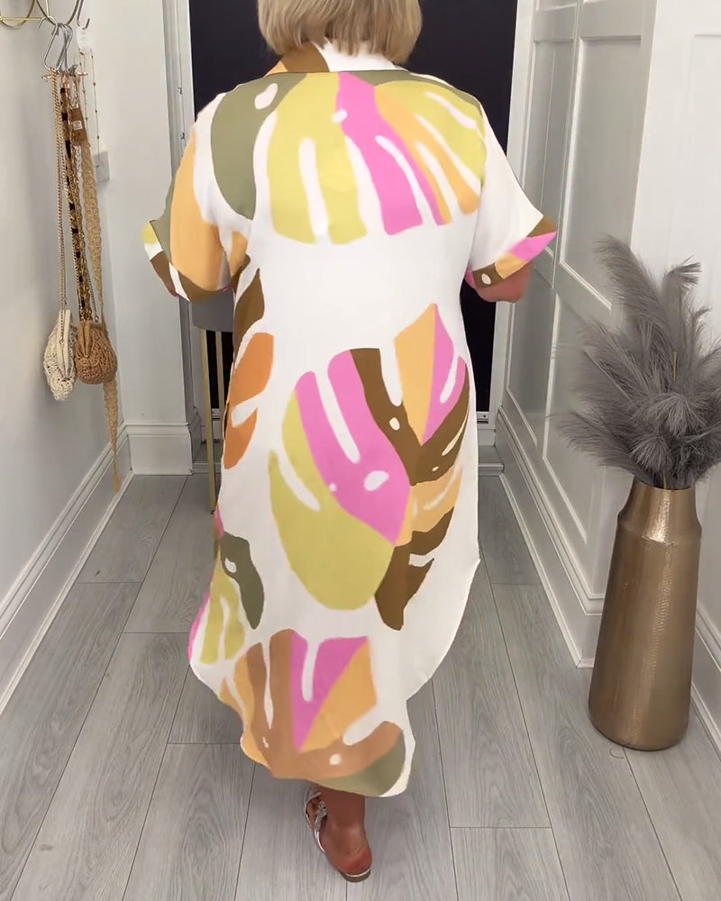 Lapel Loose Printed Shirt Dress