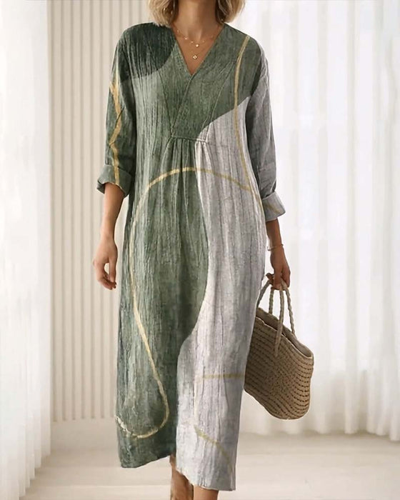 V-Neck Color Block Dress