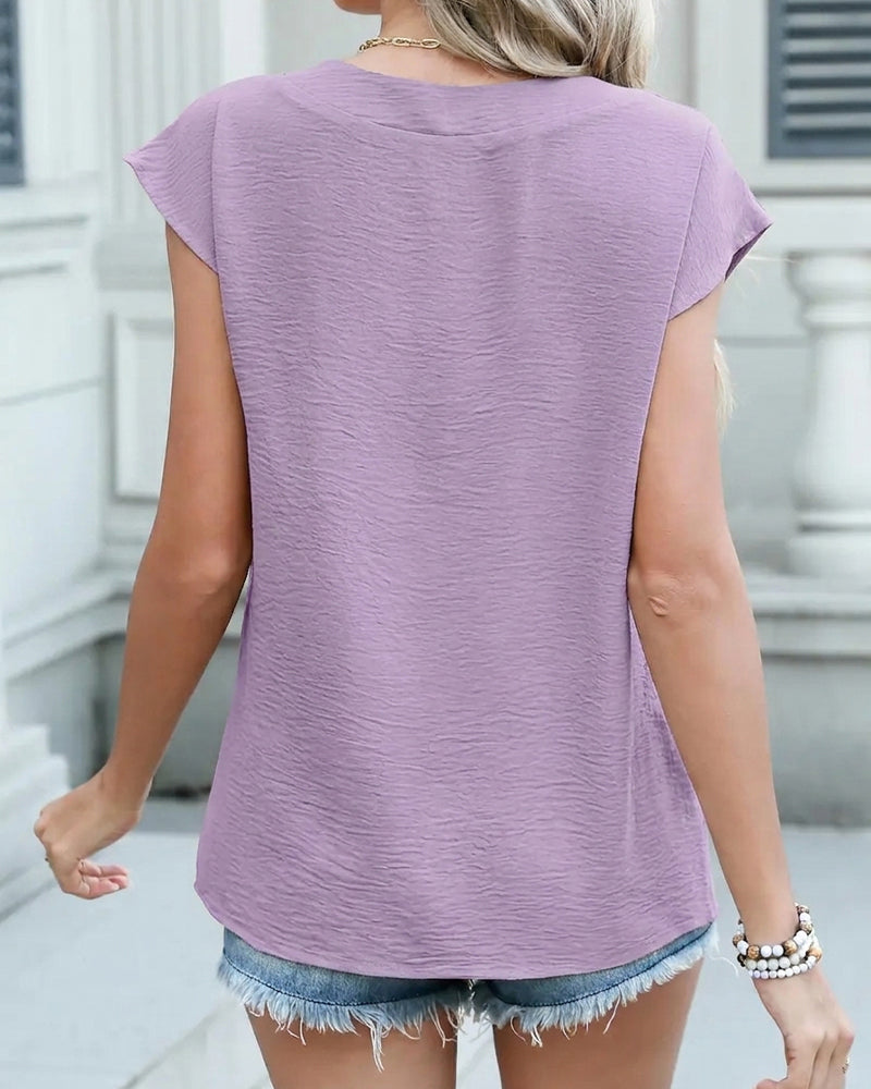 Textured V-Neck Casual Short Sleeve T-Shirt