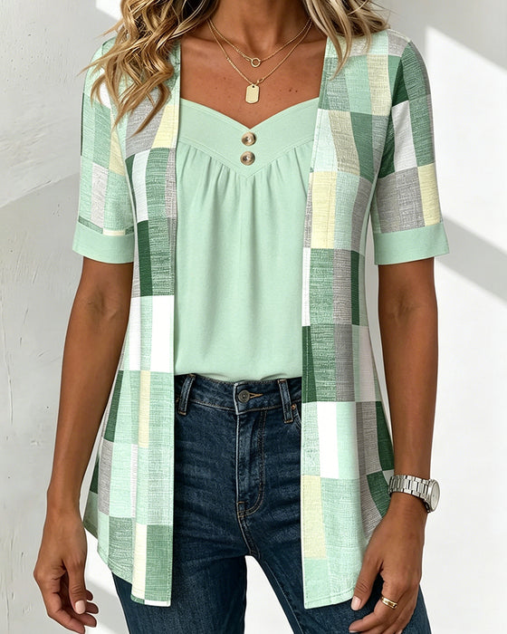 Fake Two-Piece Geometric Print T-Shirt