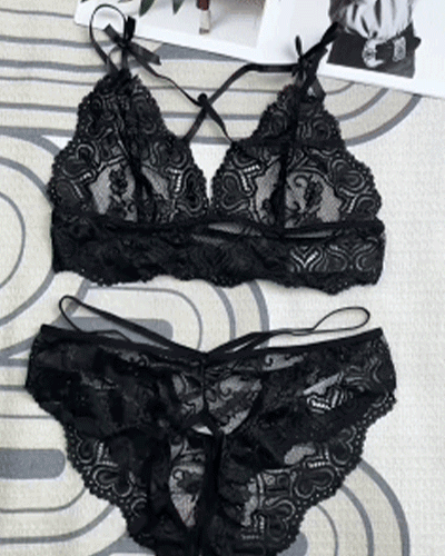Sexy Lingerie Set - Hollow Bow Bralette & Open Panties