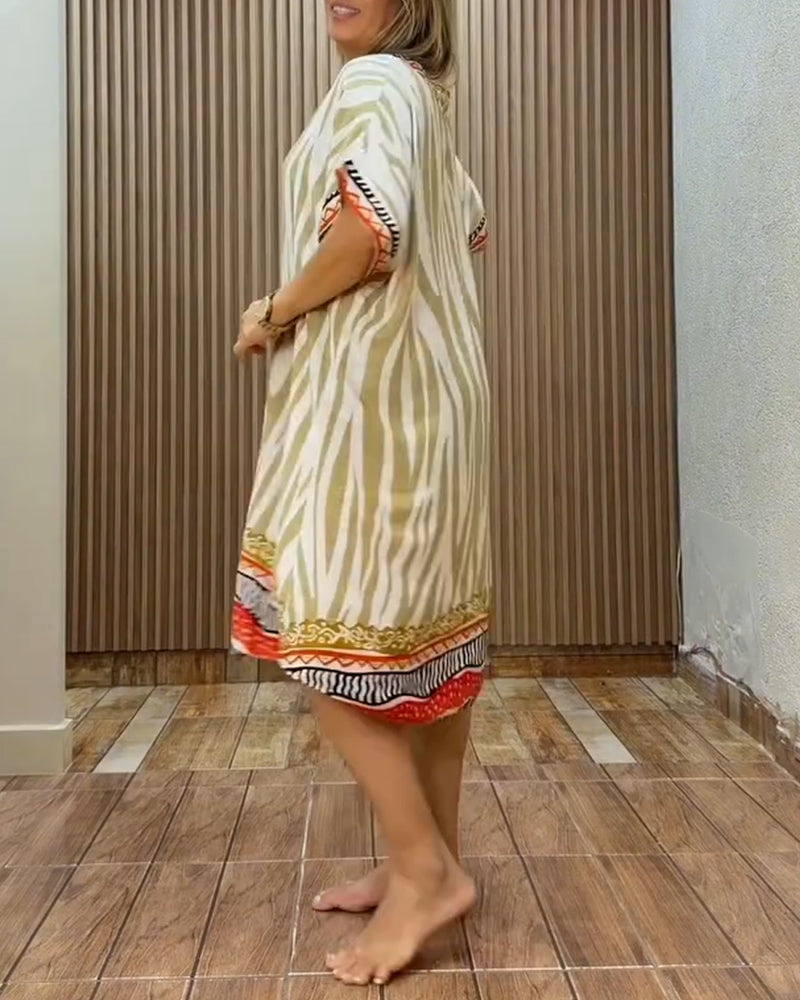 Bohemian Zebra Print V-Neck Loose Dress