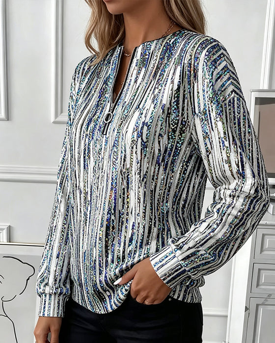 Abstract Vertical Stripe Zipper Sweatshirt
