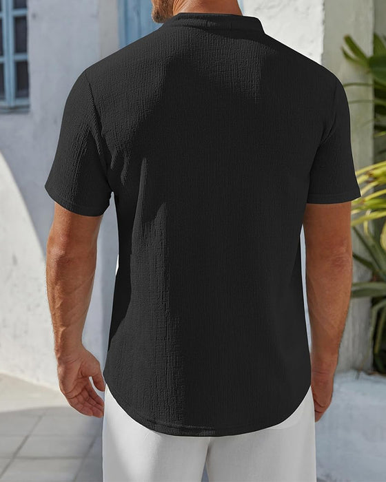 Solid Color Loose Henley Shirt