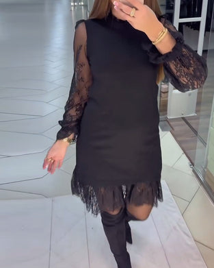 Lace-Trimmed Patchwork Dress