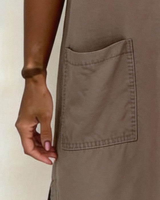 Tie V Neck Pocket Sheath Dress