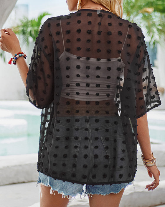 Solid color jacquard half-sleeve thin overcoat