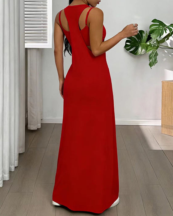 Solid Color Dress Two-Piece Set