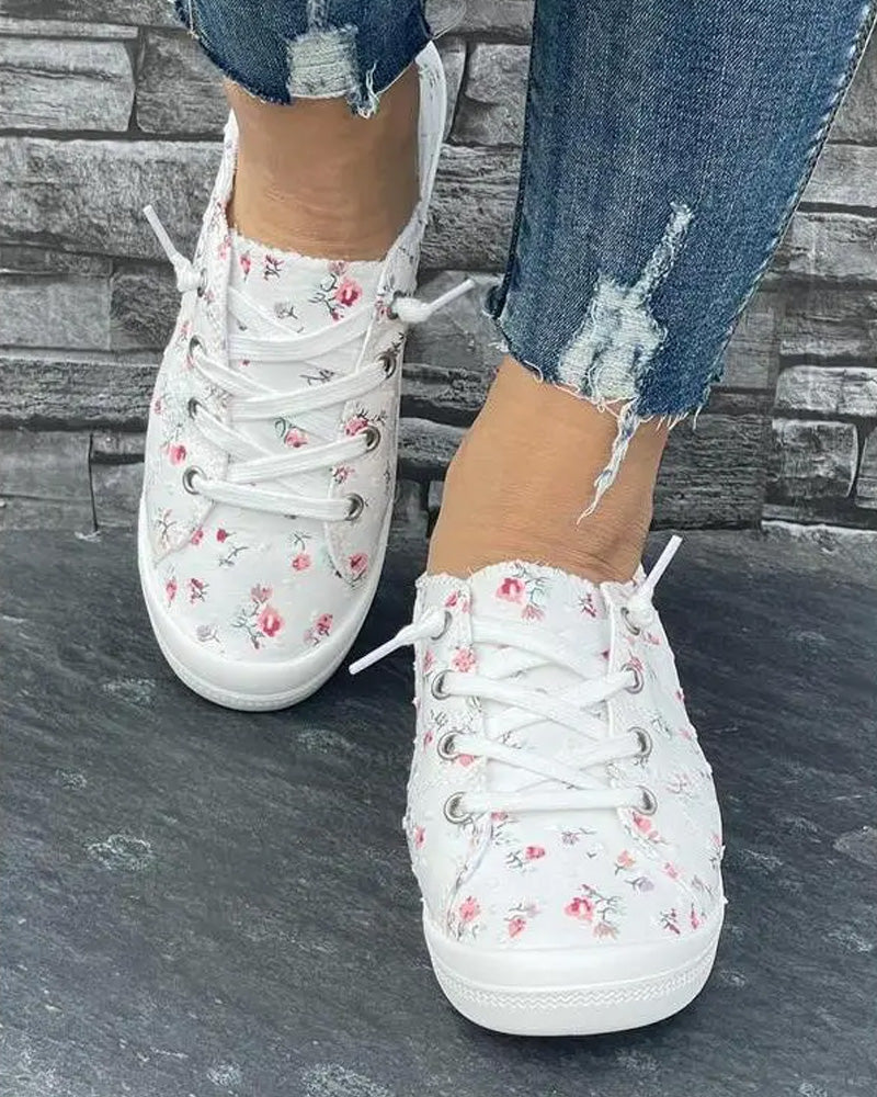 Floral Print Fashion Casual Cloth Shoes