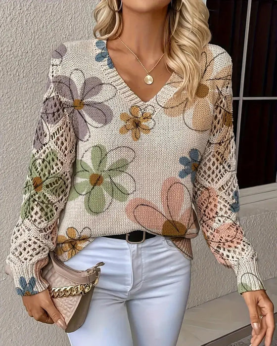 V-Neck Openwork Knit Jumper