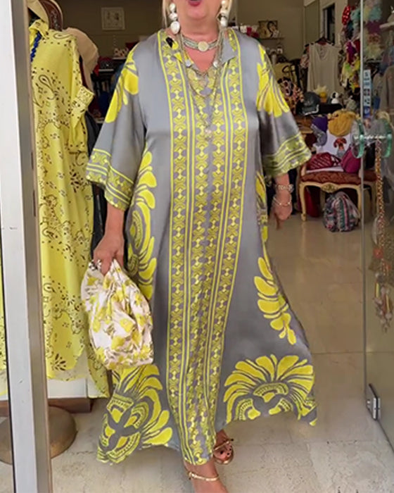 Half Sleeve Print Long Robe Dress