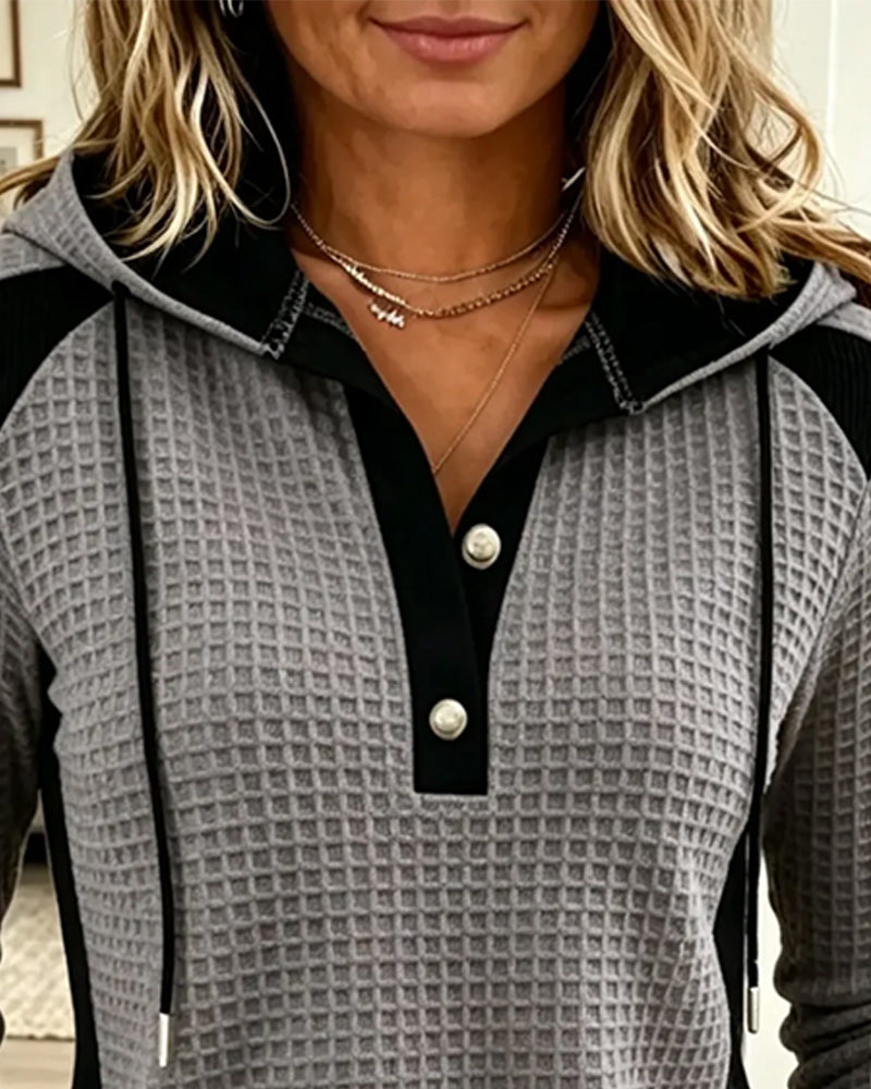 Color-Block Hooded Long Sleeve Top
