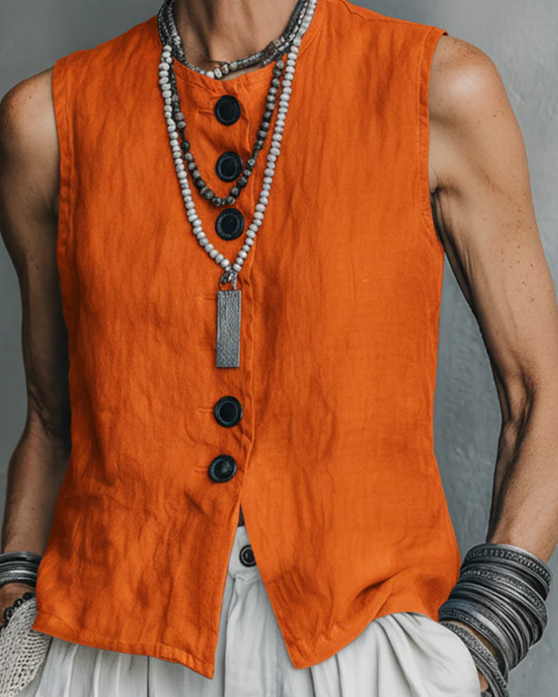 Sleeveless Button Casual Tank Top