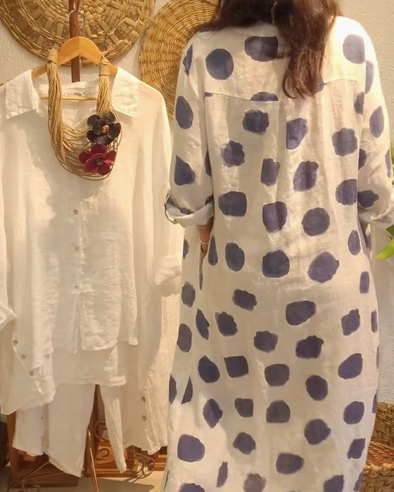 Casual Loose Long Sleeve Polka Dot Dress