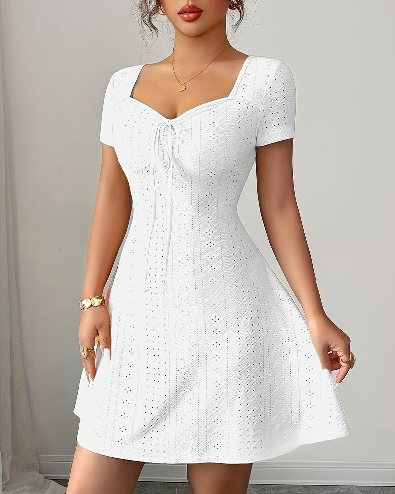 Keyhole Lace-Up Square Neck A-Line Dress